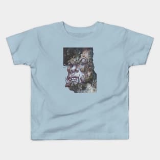 Eerie Forest Orc Head - Dark Fantasy Mixed Media Painting Kids T-Shirt